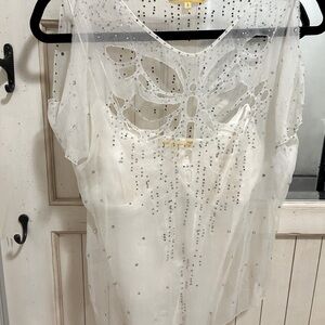 Cream Catherine Malandrino silk butterfly cut out cami with silk cami tank